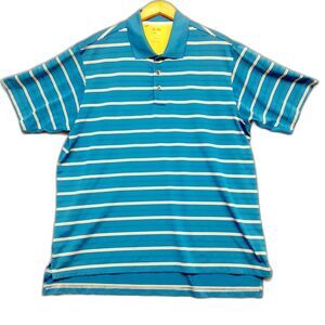 Adidas Golf Polo Shirt Mens XL Blue Yellow Striped Short Sleeve Climacool